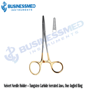 Neivert Needle Holder – Tungsten Carbide Serrated Jaws, One Angled Ring