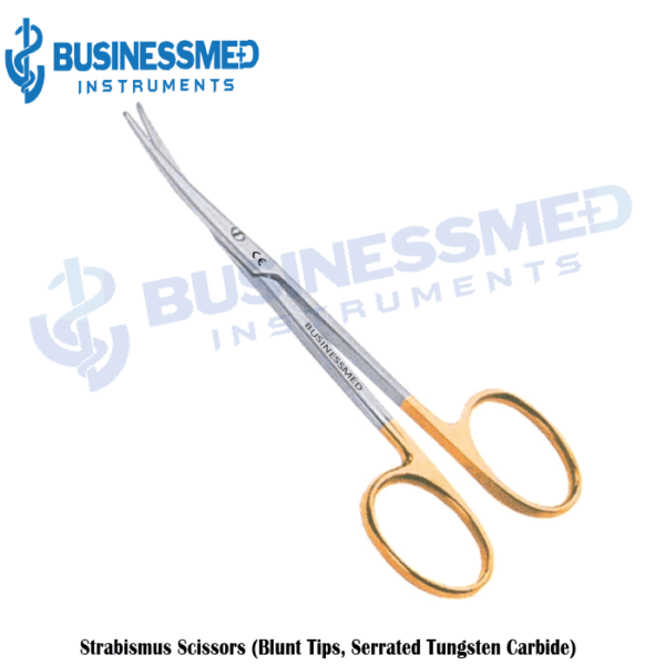 Strabismus Scissors (Blunt Tips, Serrated Tungsten Carbide)