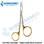 Foster Gillies Needle Holder Tungsten Carbide Delicate Serrated Jaw