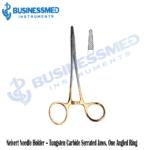 Neivert Needle Holder Tungsten Carbide Serrated Jaws One Angled Ring