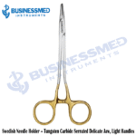 Swedish Needle Holder Tungsten Carbide Serrated Delicate Jaw Light Handles