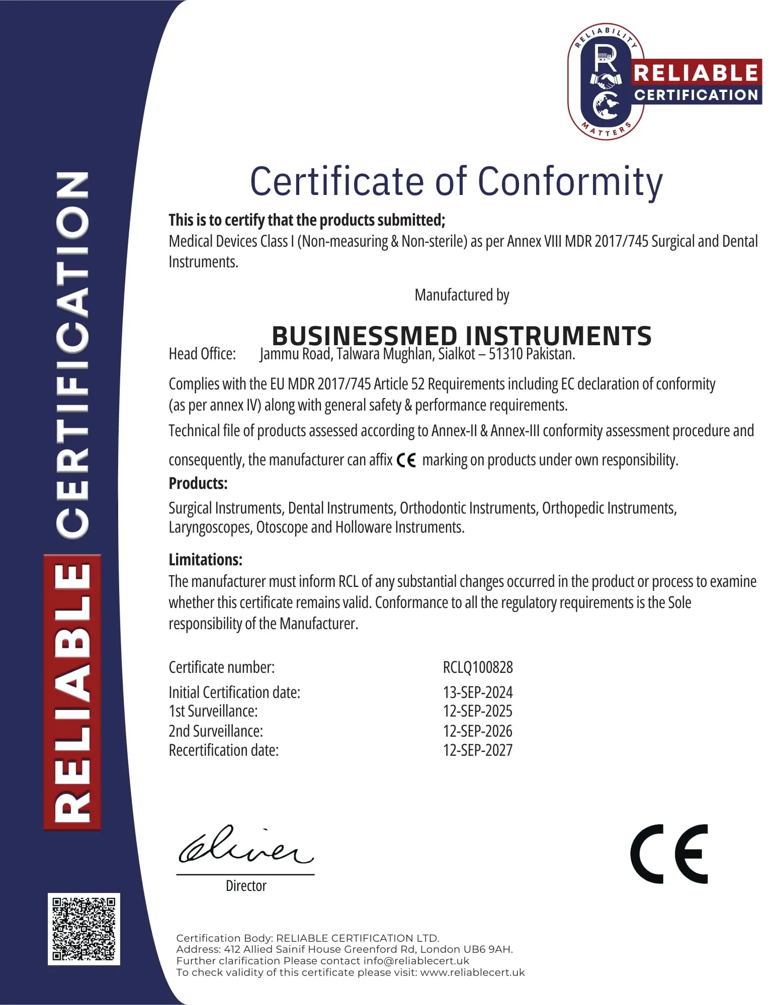 BUSINESSMED INSTRUMENTS CE MDR