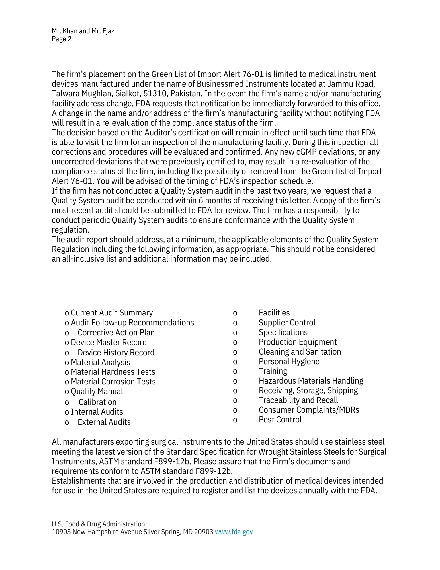GMP FDA Green List Approval 1