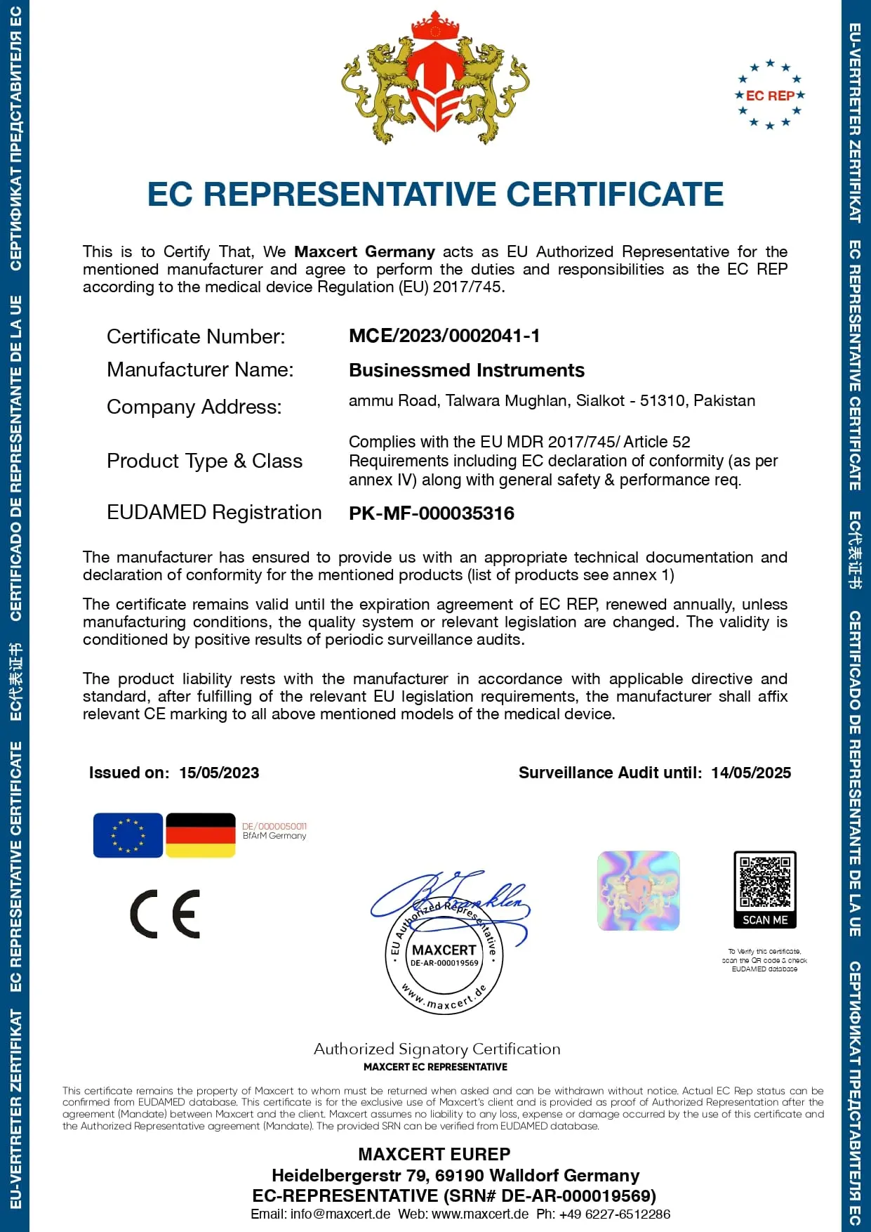 Letter of ECREP BusinessMed MDR page 0001