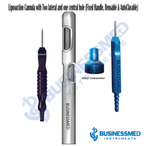 Liposuction Cannula with Two lateral and one central hole Fixed Handle Reusable AutoClavable